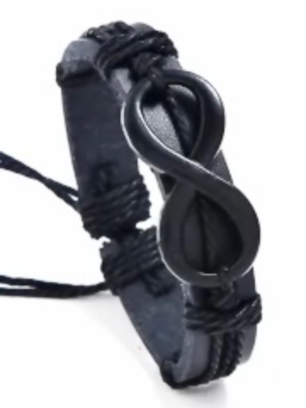 Mens Infinity Black Leather Adjustable Bracelet